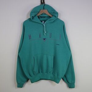 Vintage 1989 Maui Hawaii Hoodie XL Oversized Surf Retro Teal Fleece Cotton